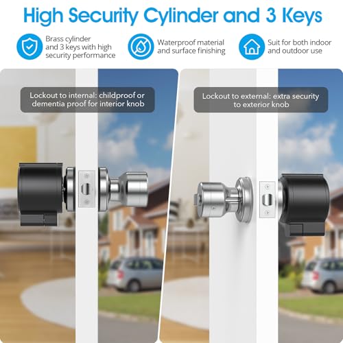 AST Adjustable Door Knob Cover with High Security Cylinder and 3 Brass Keys - color: Matte black with brass Keys