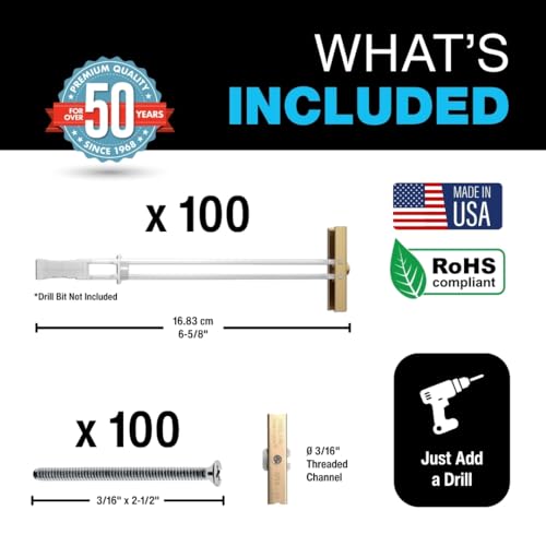 TOGGLER SNAPTOGGLE Toggle Bolt 3/16-24 UNC, 100 Pack, Flat Head - size: 3/16 w/ Flat Head Bolts