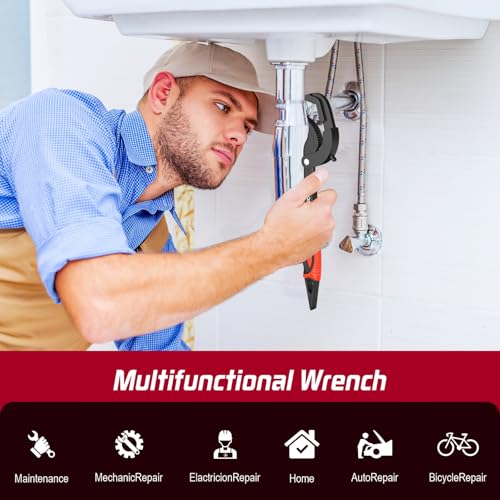 Pipe Wrench Set, 10” and 15” Self Adjusting Wrench 2 Pipe Vise Wrench for 0.55“-2.48”/14-60mm Standard Nuts, Irregular Nuts, Pipes Use