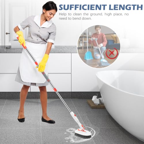 SetSail Tile Tub Scrubber Brush 3-in-1 Shower Scrubber with Long Handle - color: Orange, size: 2 Pads