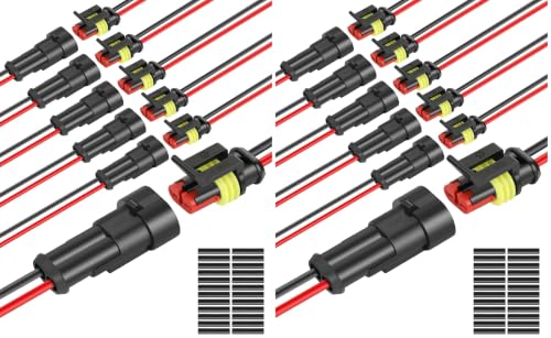 NAOEVO 2 Pin Connector Waterproof, 16 AWG 2 Wire Connectors, Automotive Electrical Male and Female Plug with Heat Shrink Tubing for Car Truck Boat Wire Connection, 6 Kits (Pack of 2) - size: 2 Pin (Pack of 2)