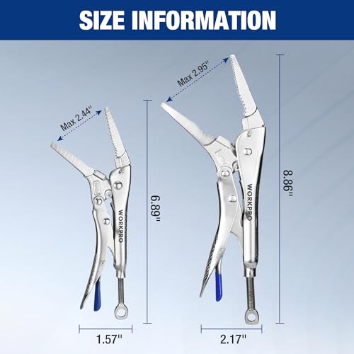 WORKPRO 5-Piece Locking Pliers Set, 5"/7"/10" Curved Jaw & 6.5"/9.5" Long Nose, CR-MO Steel Construction with Perforated Screw, Multipurpose Clamping Tool Kit for Automotive, Welding, and Home DIY