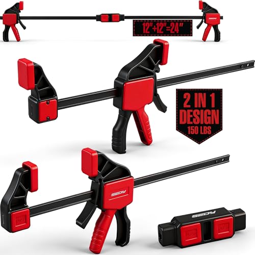 3-Pack 12 Inch Bar Clamps for Woodworking with Clamp Connector, 12" Quick-Release Wood Clamps with 150 LBS Load Limit, Trigger Clamp Set, One-Handed Clamps/Spreader Ideal for Woodworking DIY Projects - style: 12" (3-Pack) | Extends to 24"+