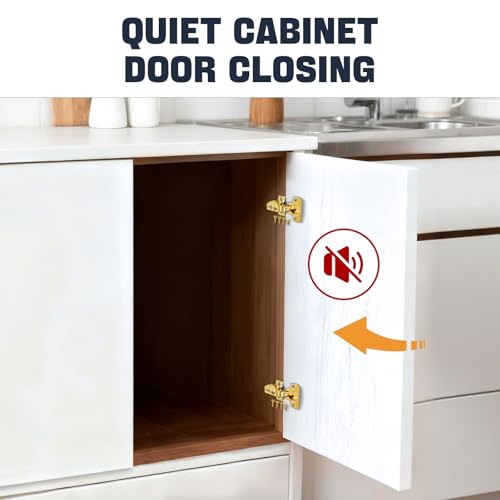 Mousike 50 Pack (25 Pair) Soft Close Cabinet Hinges, 1/2 Overlay Soft Close Hinges for Kitchen Cabinet, Stainless Steel, Built-in Damper, 100 Degree Opening Angle, 6 Way Adjustment (Gold) - color: Gold, size: 50 Pack