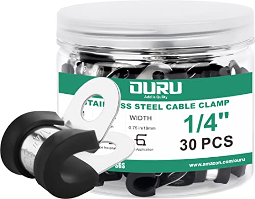 OURU 1/4 Inch Cable Clamps, Rubber Coated Insulated Clamps, 30pcs, 6mm - size: 30pcs - 1/4"