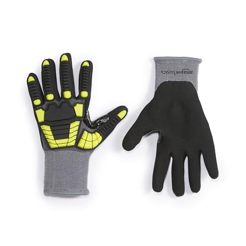 Amazon Basics Safety Work Gloves, Cut Level A1, Abrasion ANSI Level A4, Impact-Resistant, Touch Screen Friendly, 15G Sandy Nitrile Palm, Yellow, Size XXXS, Pack of 120 Pairs - size: 3X-Small