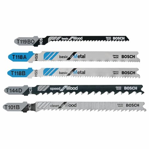 Bosch T500 5 pc. T-Shank Jig Saw Blade Set for Wood and Metal - size: 5-Pack