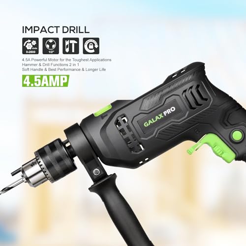 GALAX PRO 4.5Amp 0-3000RPM Corded Hammer Drill with 12 Variable Speed - style: Hammerdrill with 5pcs drill Bit