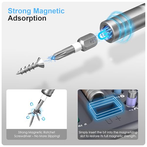 42 in 1 Magnetic Screwdriver Set, Portable Multi Bit Compact Ratchet Precision Screwdriver Set Mini Repair Tool Kit for Diy, Laptop Computer, Bicycles, Furniture, Eyeglass and More (Grey) - color: Grey