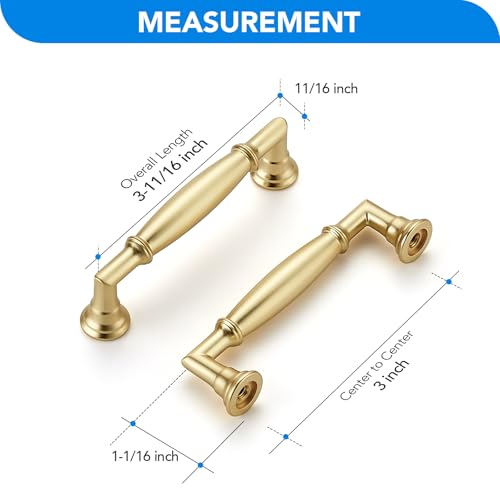 HOME EDIT Brushed Gold Cabinet Handles 3 Inch Pulls 20 Pack - color: Brushed Gold, size: 3 inches Hole Center