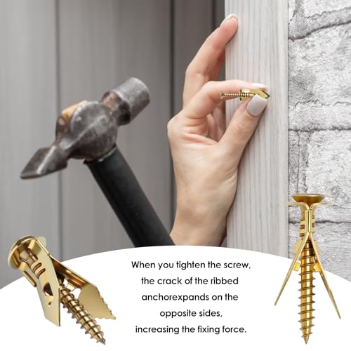 180 PCS Drywall Self-Drilling Anchors with Screws Kit, 90 Anchors (0.47x1.18) +90 Zinc Plated Screws, No Drill Needed, Suitable for Heavy Duty Hanging of TVs, Shelves, Picture Frames, etc.
