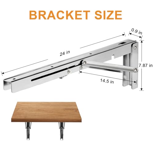 Storystore Folding Shelf Brackets - 24 Inch Heavy Duty Stainless Steel Collapsible Shelf Bracket for Bench Table, Space Saving DIY Bracket, Max Load: 550lb - size: 24 Inch