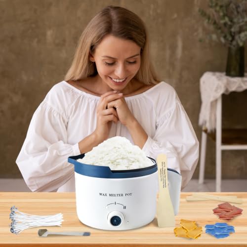 Ksedcon Wax Melting Pot Kit with Thermometer, Wicks and 3 Candle Dye Colors - size: wax melting pot kit 7pcs