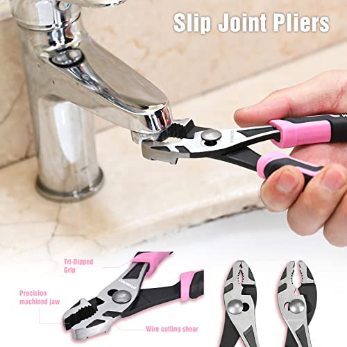 WORKPRO 4-Piece Pliers Set, Premium CR-V Construction Pliers Tool Sets | Including Long Nose, Diagonal Cutting, Groove Joint and Slip Joint Pliers - Pink - color: Pink