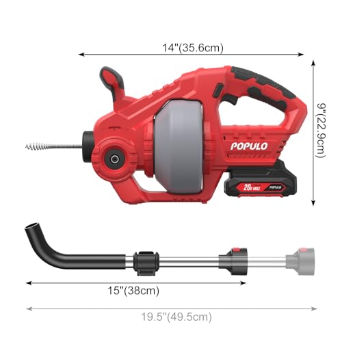 POPULO 25Ft Cordless Electric Toilet Drain Snake Auger For Toilet & drain - style: 24FT