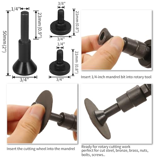 2" Cut Off Wheel for Die Grinder Drill, 1/4" Metal Cutting Disc - color: Cutting Wheel + Mandrel, size: 2 Inch x 5+1