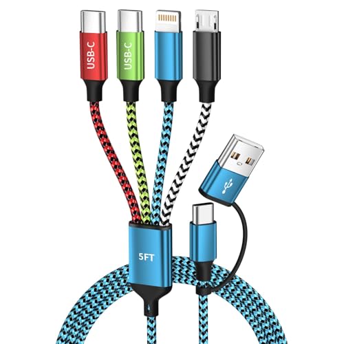 4 in 2 Multi Charging Cable, USBA/C Universal Charging Cords 1 Pack 5FT - color: Red&Green&Blue&White