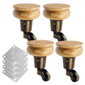 4pcs 4" Wooden Furniture Legs with Furniture Casters, Gourd Shape - color: Wood Color, size: Height: 4"
