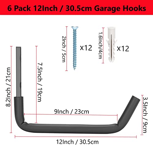 Garage Storage Heavy Duty Utility Hooks, 12 Inch Wall Mount Storage Hanger Organizer for Hanging Tool, Chairs, Hoses, Ladder, Bulk Items, Ropes, Bike - size: 8.2inch x 12inch