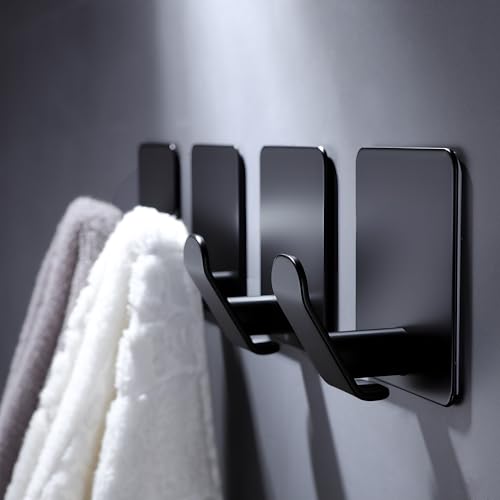 DELITON 4 Pack Adhesive Hooks - Towel Hook Matte Black Stainless Steel - color: Carbon Black