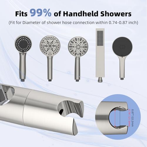 Hibbent Adjustable Shower Head Holder for Slide Bar, Universal 18.5-25mm Handheld Showerhead Bracket, Sprayer Holder with Hanging Design, No Drill Installation, Brushed Nickel - style: Brushed Nickel