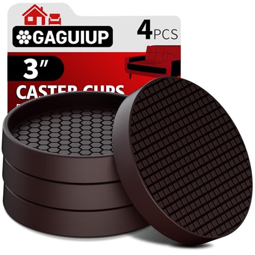 Non Slip Furniture Pads- 3"x3" Round Anti Skid Caster Cups Furniture Coasters, Anti-Sliding Grippers Floor Protectors for Furniture Bed, Couch, Chair Leg, Brown(Set of 4) | Furniture Coasters for Hardwood Floors, Furniture Stopper to Prevent Sliding, Keep