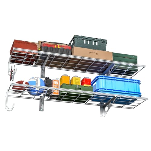 EVERHANGER Garage Wall Shelves, 12 X 48 Inch Wall Mounted Storage Shelves - color: White, size: 48X 12inch