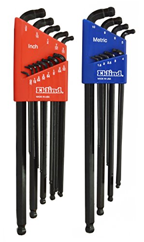 EKLIND 17222 Double-Ball-Hex L-Key allen wrench Combo- Extra Long Inch / MM (2 sets 22pc) Pack of 1, Sae & Metric - color: Red, Blue, size: Extra Long (SAE & Metric 22pc) Pack of 1