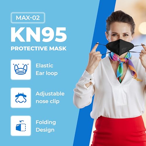 Lyka Distribution KN95 Face Masks - 50 Pack - 5 Layer Protection Breathable KN95 Face Mask with Comfortable Elastic Ear Loop - color: Black