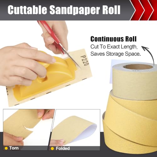 BOSHCRAFT 220 Grit PSA Longboard Sandpaper, 2-3/4" x 20 Yds Self-Adhesive Sand Paper for Woodworking & Automotive Air File Sander - size: 220 grit