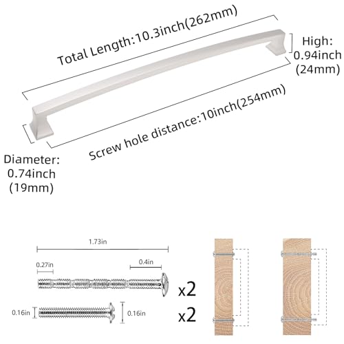 COTYKILEY 10 Pack 10 Inch(254mm) Brushed Satin Nickel Cabinet Handles Kitchen Cabinet Pulls Cabinet Door Handles Kitchen Cabinet Hardware Cupboard Drawer Pulls Dresser Handles - color: Brushed Satin Nickel, size: 10" Hole Center（254MM）