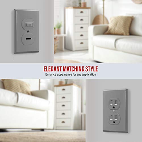 ENERLITES Duplex Wall Plates Kit, Home Electrical Outlet Cover, 1-Gang Standard Size, Unbreakable Polycarbonate Material, 8821-GY-10PCS, Gray, 10 Pack, Grey, 10 Count - color: Gray, size: Standard Size