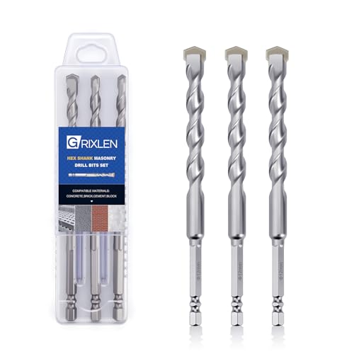 3 Pack 1/2"(12mm) Hex Shank Hammer Drill Masonry Drill Bits, 6" Length - size: 1/2" x 6" ( 12x150mm ), style: 3 Pieces