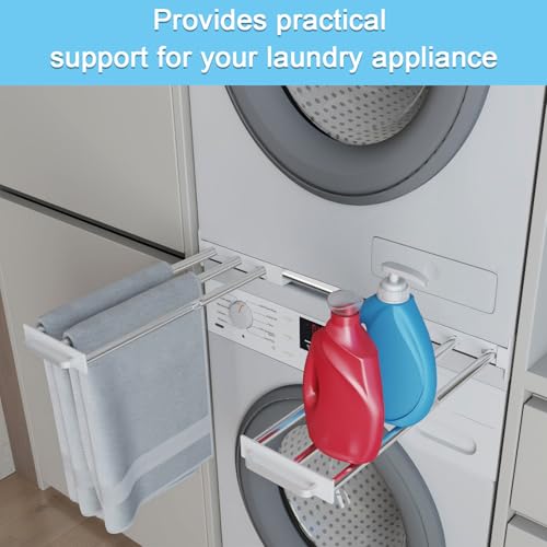 Washer Dryer Stacking Kit - Adjustable Design Fits Most Washers & Dryers | Adjustable 24" - 29" - Universal Stacking Kit with Pull-Out Drying Rack for Laundry Room - Space-Saving - style: Stacking Kit with 6 Tube Racks