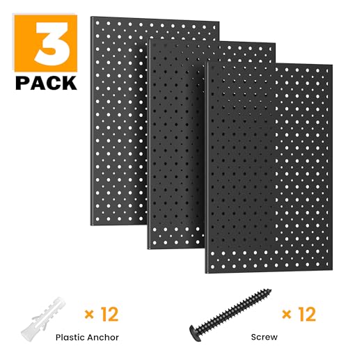 Pegboard Smith Metal Pegboard Panels, 16" x 12" Heavy-Duty Wall Peg Boards for Garage Tool Storage, Pegboard Organizer System (Pack of 3, Black) - color: Black