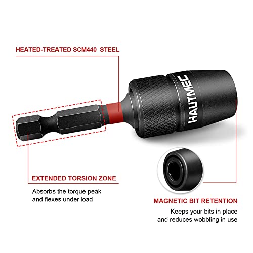 HAUTMEC Quick Release Impact Drill Bit Holder, Universal 1/4" Hex Screwdriver Bit Holder Extension, Shock Absorption & Stability, Solid Alloy Steel, One-Touch Quick Change – HT0162 - size: 1-Pack Quick Release Bit Holder