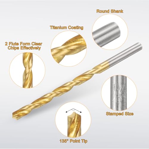 uxcell 12pcs Titanium Twist Drill Bit 11/64" Drilling Dia High Speed Steel Drills for Hardened Metal, Stainless Steel, Cast Iron, Wood, Plastic - size: 11/64 inch