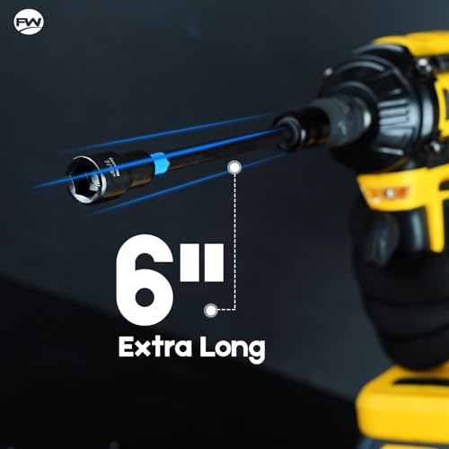 Facoow 6“ Impact Nut Drivers Set Magnetic, 18pcs Color Coded SAE & Metric Impact Nut Drivers, Extra Long Nut Drivers for Impact Drills, Impact Sockets Adapters (1/2" & 3/8") Impact Wrenches