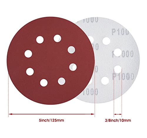 S SATC 1000 Grit 5 Inch Sanding Disc 8 Hole Hook and Loop Sanding Pad Aluminum Oxide Round Sandpaper Disc for Random Orbit Sander(150 Pack) - style: 150PCS 5 Inch 1000 Grit