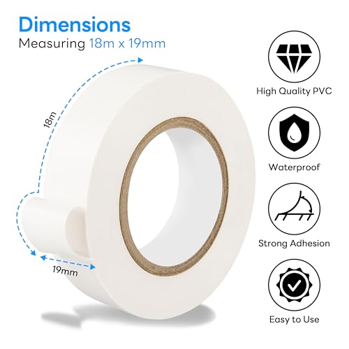 6 Rolls White Electrical Tape 19mm x 18m Strong Adhesive PVC Insulation Tape for Insulating Repairing and Protecting Electrical Wires - color: six whie