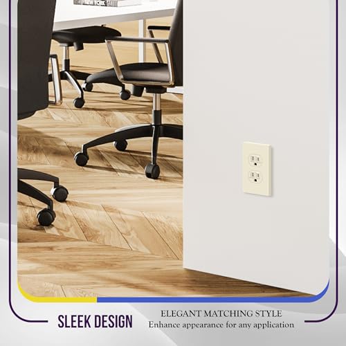 ENERLITES Screwless Duplex Outlet Covers Wall Plate, 1 Pack, Light Almond - color: Light Almond, size: Screwless