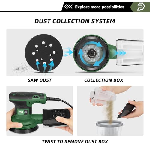 Prostormer 5-Inch Random Orbital Sander with 21PCS Sandpapers - color: Green