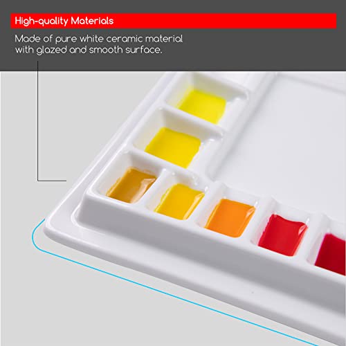 MEEDEN Ceramic Watercolor Palette: 33-Well Large Paint Palette with Lid - size: 13.5 x 10.8 inch-with lid