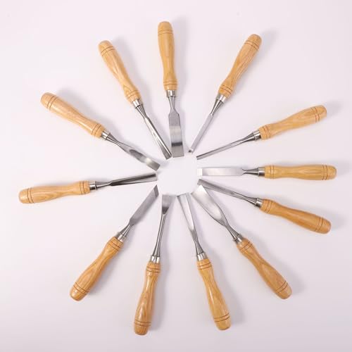 Buyohlic 12-Pieces Woodworking Wood Chisel Carving Tool Set with Wooden Box Razor Sharp CR-V 60 Steel Blades