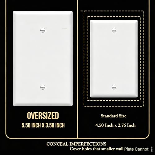 ZEFTV Over-Size Blank Wall Plates 1-Gang 5.5" x 3.5" blank Switch Outlet Electrical Cover Plate Unbreakable Thermoplastic Faceplate for Light Receptacle Outlet Switch, White (4 Pack) - color: Over-Size,Single Blank, size: 4 Pack