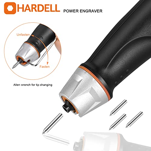 HARDELL 24W Engraving Pen, 5-Speed, Tungsten Carbide Bits, Soft Handle