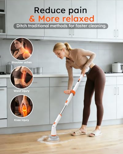 TUYU Electric Spin Scrubber,1500RPM Powerful Cleaning Brush for Home - color: White Orange