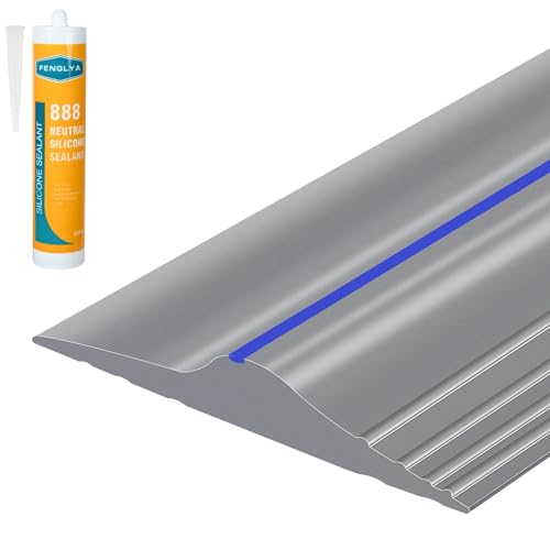 ToLanbbt 10Ft/3.05M Universal Garage Threshold Seal Strip with 300ml Black Sealants/Adhesives, Garage Door Bottom Weatherproof Strip Rubber DIY Weather Stripping Replacement (Grey-Blue Line) - color: Grey+Blue, size: 10 Ft (incl. 1 adhesive)