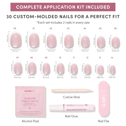 Glamnetic Press On Nails - Short Oval, Velvet Fake Nails 30 Pc Full Kit - color: 2N - Angelic Touch