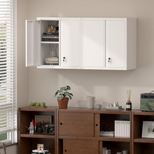 Metal Wall Cabinet, Steel Locking Cabinet for Office, Home Office Cabinets with Doors and Shelves, Garage Cabinets for Utility Room, Laundry Room - color: 28"h - White